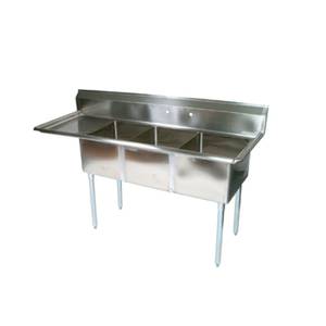 John Boos E3S8-15-14L15-X E-Series 3 Compartment 15x15x14 Sink w/ 15" Left Drainboard