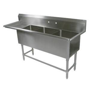 John Boos E3S8-1620-12L18-X E-Series 3 Compartment 16" x 20" x 12" Stainless Steel Sink
