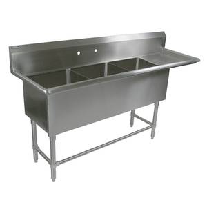 John Boos E3S8-18-12R18-X E-Series 3 Compartment 18" x 18" x 12" Stainless Steel Sink