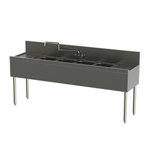 Perlick TSD84C 96x24 Stainless 4 Compartment Bar Sink w/(2) 24" Drainboards