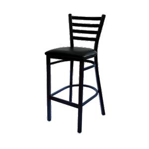 Atlanta Booth & Chair M104BS Black Ladder Back Metal Barstool w/ Solid Wooden Seat
