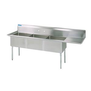 BK Resources BKS-3-15-14-15R 3 Compartment 15x15x14 Sink w/ (1) 15" Right Drainboard