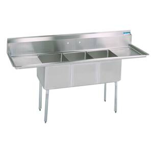 BK Resources BKS-3-1824-14-18T 3 Compartment 18x24x14 Sink w/ (2) 18" Drainboards
