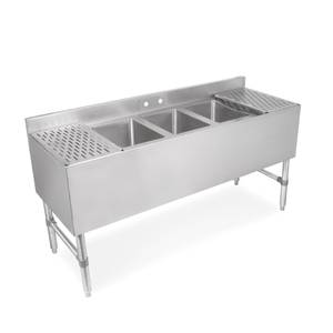 John Boos UBS3-2160-2D12-X Slim-Line 3 Compartment 60" x 21" x 32½" Underbar Sink Unit