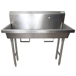 BK Resources MSHS-48F1B 48" Two Faucet Freestanding Stainless Handwash Sink