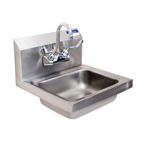 BK Resources BKHS-W-1410-W-G 14" Wall Mount Hand Stainless Sink w/ 3" Gooseneck Faucet