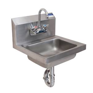 BK Resources BKHS-W-1410-PT-G 14" Wall Mount Hand Stainless Sink w/ 3" Gooseneck Faucet