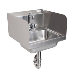 BK Resources BKHS-D-1410-SS-PT-G 14" Wall Mount Hand Sink w/3" Deck Mount Faucet& Side Splash