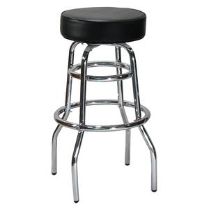 H&D Commercial Seating 6301 Chrome Plated 2 Ring Swivel Barstool w/ Black Vinyl Seat