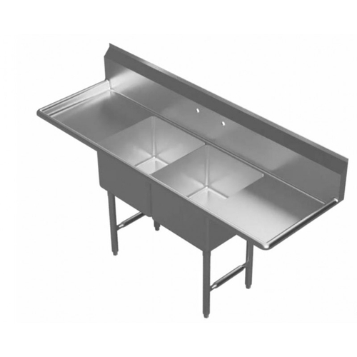 GSW USA SEE18182D 72"x 24" Two-Comp 18"x18" Sink w/ Double Drainboards