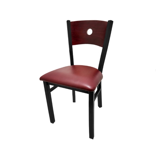 Oak Street Manufacturing SL2150-B Bullseye Wood Back Black Metal Frame Chair w/ Vinyl Seat 