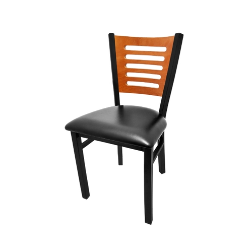 Oak Street Manufacturing SL2150-5 Five Line Wood Back Black Metal Frame Chair w/ Vinyl Seat 