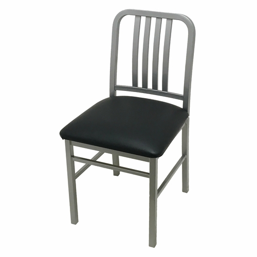 Oak Street Manufacturing CM256 Slat Back Steel Metal Frame Dining Chair w/ Vinyl Seat