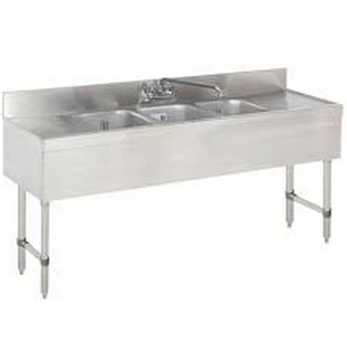 Falcon Food Service BS3T101410-19LR 72"W 18 Gauge Stainless Steel Underbar (3) Compartment Sink
