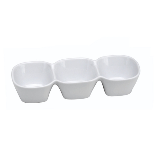Oneida F8010000895 Buffalo Bright White 12" x 4¾" 3-Compartment Porcelain Dish