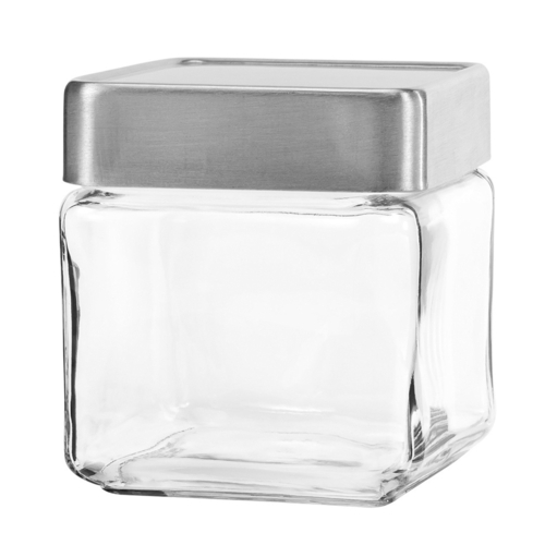 Anchor Hocking 85753 1 qt. Stackable Glass Square Jar w/ Metal Lid - 6 Per Case