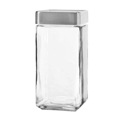 Anchor Hocking 85755 2 qt. Stackable Glass Square Jar w/ Metal Lid - 6 Per Case