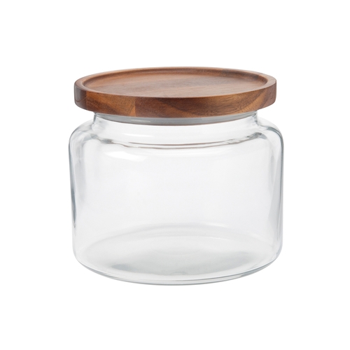 Anchor Hocking 97693AHG17 Montana 64 oz. Clear Glass Mini Jar w/ Wood Cover - 2 Each