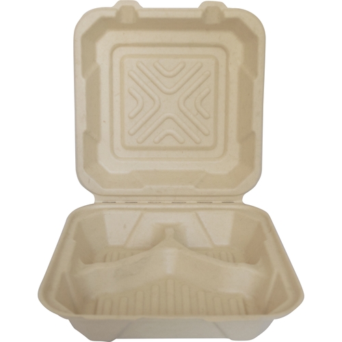 International Tableware, Inc TG-B-993 9" x 9" Microwaveable 3 Compartment Sugarcane Container