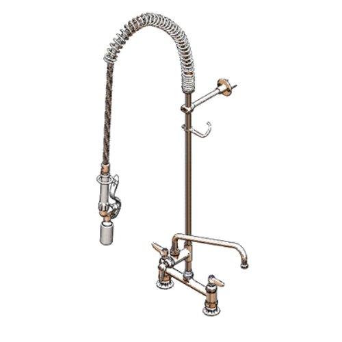 T&S Brass B-0123-A12-V-BC EasyInstall 8" OC Deck Mount Pre-Rinse Faucet w/ 12" Spout