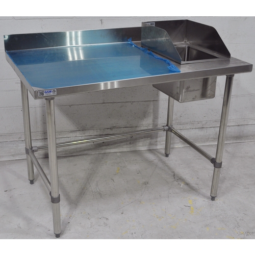 GSW USA WT-PS3048R W/OPEN BASE AND BRACING - Return - 48x30 work table W/backsplash, prep sink Open Base W/Bracing