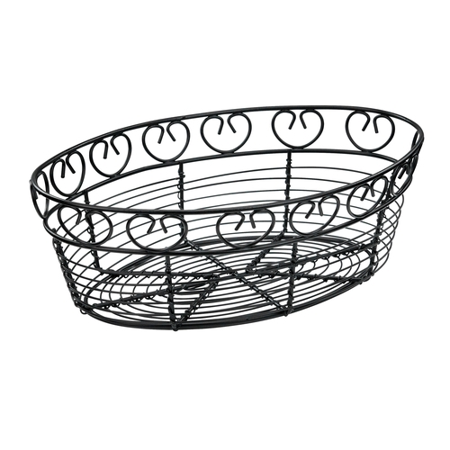 Winco WBKG-10O 10" x 6-1/2" Ovular Black Wire Bread/Fruit Basket