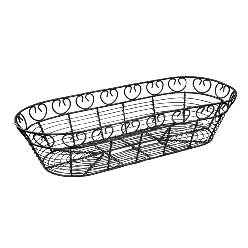 Winco WBKG-15 15" x 6-1/4" Long Oval Black Wire Bread/Fruit Basket