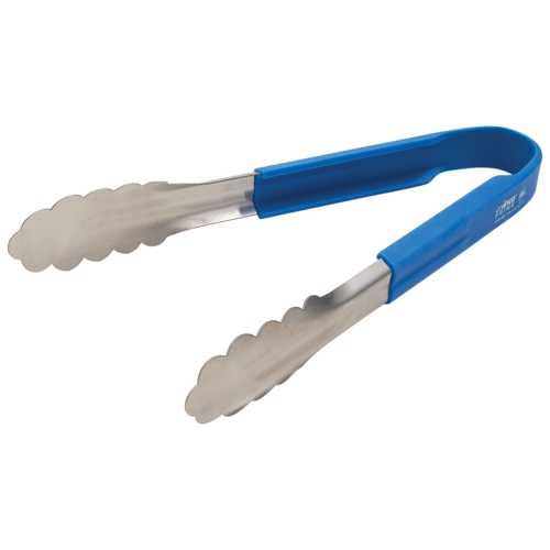 Winco UTSH-9B 9" Stainless Steel Utility Tongs w/ Blue Silicone Handle