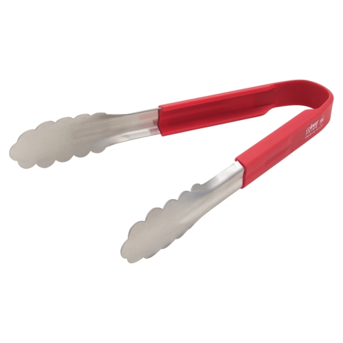 Winco UTSH-9R 9" Stainless Steel Utility Tongs w/ Red Silicone Handle