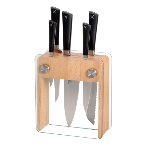 Mercer Culinary M19105 ZüM® 6-Piece Knife Wooden & Glass Block Set