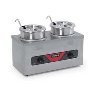 Nemco 6120A-CW-ICL 4QT Twin Cooker Warmer w/ Inset, Ladle, and Cover