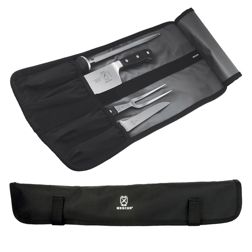 Mercer Culinary M30004M Black Heavy-Duty Hook-and-Loop 4- Knife Roll Storage Case