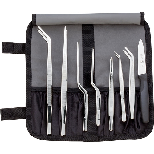 Mercer Culinary M35152 10-Piece Plating Tongs Set w/ Heavy Duty Storage Roll