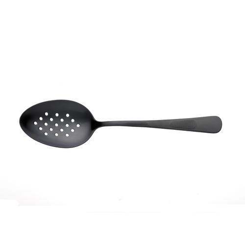 Mercer Culinary M35160BK Black Matte 9" Perforated Plating Spoon w/ Deep Well Spoon