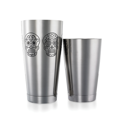 Mercer Culinary M37009SKU Barfly Laser Etched Skull 28 oz.& 18 oz. Cocktail Shaker Set