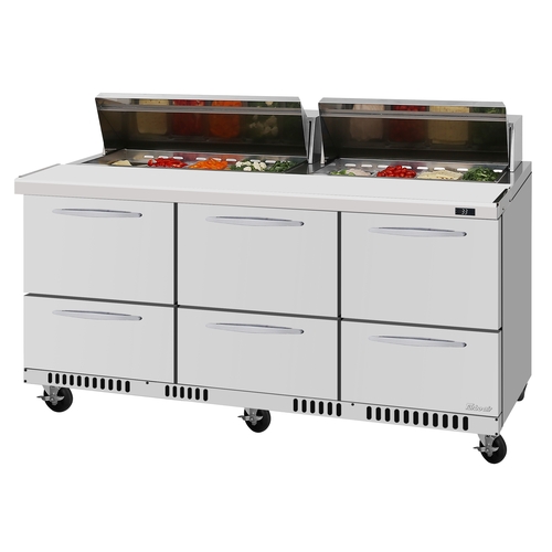 Turbo Air PST-72-D6-FB-N 72" Six Drawer 18 Pan Mega Top Sandwich Salad Prep Table