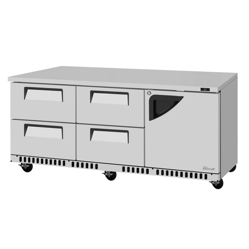 Turbo Air TUR-72SD-D4R(L)-FB-N 72" Three Section Undercounter Refrigerator With Drawers