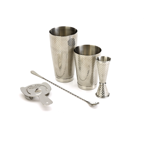 Mercer Culinary M37206 Barfly 5-Piece Stainless Steel Diamond Lattice Basic Set