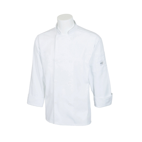 Mercer Culinary M60010WHS Millennia Unisex White Long Sleeve Chef Jacket - Small