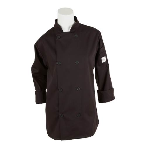 Mercer Culinary M60020BKL Millenia Series Black Long Sleeve Women's Chef Coat - Large