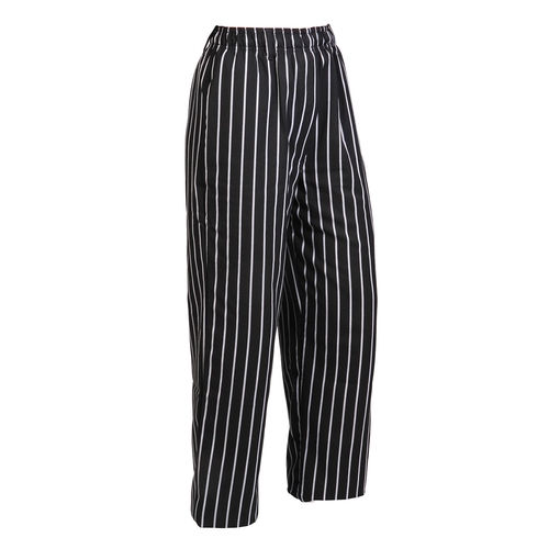 Mercer Culinary M60030BCSXS Millennia Unisex Black Chalk Stripe Cook's Pants - XS