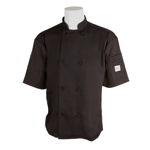 Mercer Culinary M61022BKXS Genesis Unisex Black Short Sleeve Chef Jacket - XS