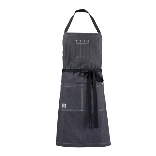 Mercer Culinary M63206DEN Metro Edge Charcoal Gray Poly Cotton Blend Bib Apron