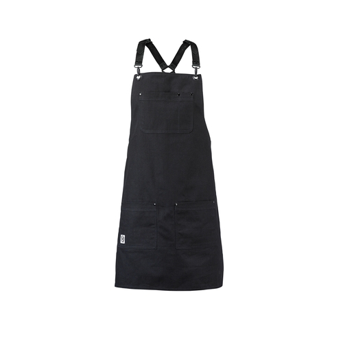 Mercer Culinary M63208BDBK Metro Edge Black Cotton Canvas Bib Apron w/ Leather Straps