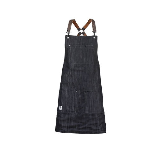 Mercer Culinary M63208DENBR Metro Edge Black Cotton Canvas Bib Apron w/ (5) Pockets