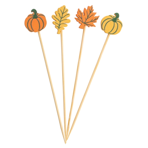 TableCraft 12140 Assorted Bamboo Fall Leaves & Pumpkin Decorative Picks -100