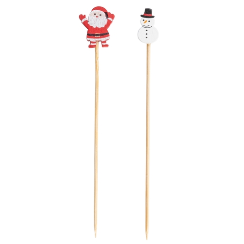 TableCraft 12144 Bamboo Decorative Snowman & Santa Picks - Pack of 100