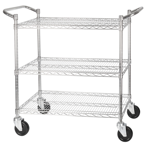 Winco VCCD-1836B Chrome Plated Wire 3-Tier Adjustable 18" x 36" Utility Cart