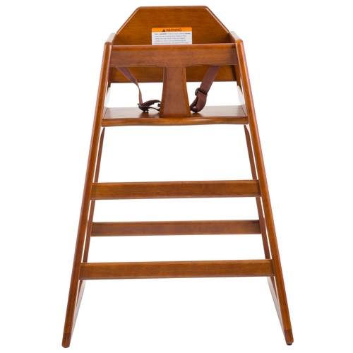 TableCraft 6666063 Wooden Stackable 3-Point Strap High Chair w/ Walnut Finish