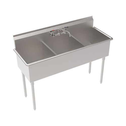 Krowne BS-1818-3 57" Wide Three Compartment Basin Sink With Faucet